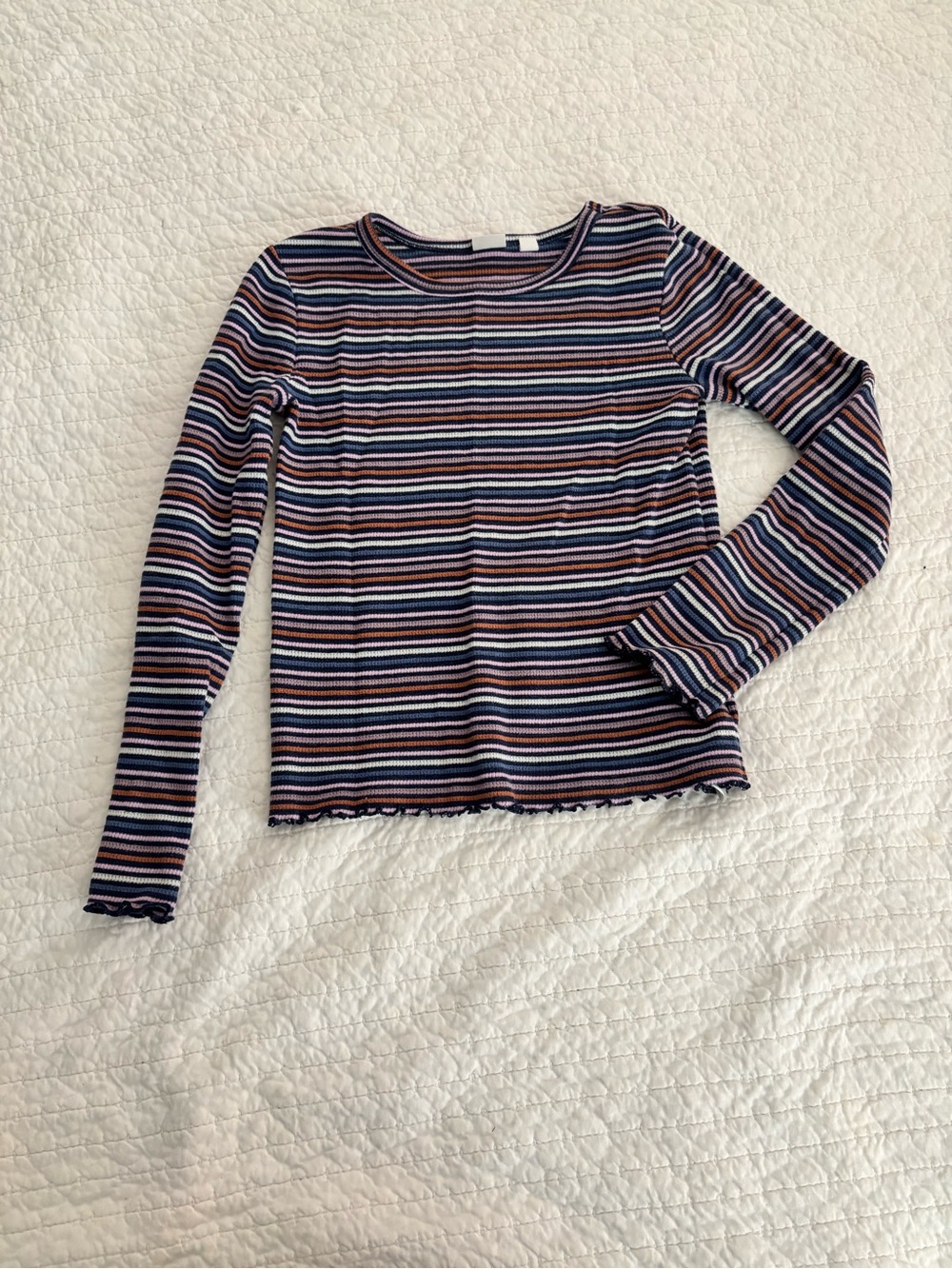 GAP Kids Navy, Pink & White Striped Ribbed Top with Brown Accent